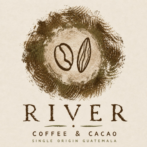 River Coffee & Cacao seal with coffee bean and cacao pod